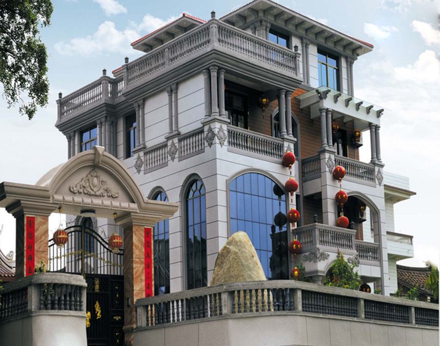 采用福莱特柔性石材饰面的三层住宅建筑外墙实景